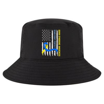 Down Right Perfect Yellow & Blue American Flag Down Syndrome Cool Comfort Performance Bucket Hat