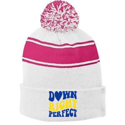 Down Right Perfect Down Syndrome Awareness Stripe Pom Pom Beanie