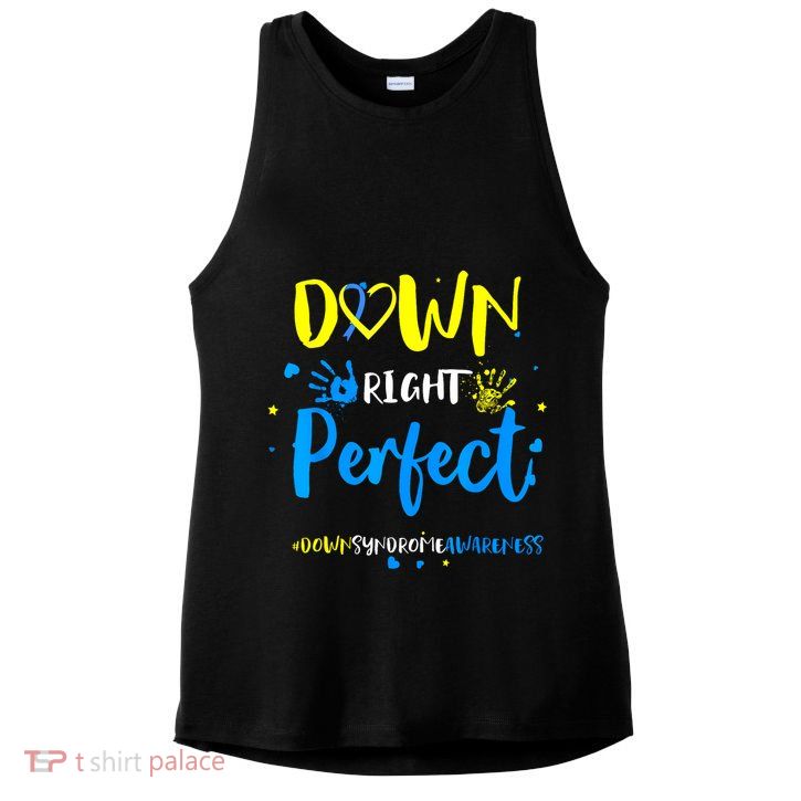 Down Right Perfect Down Syndrome Awareness Ribbon Ladies PosiCharge Tri-Blend Wicking Tank