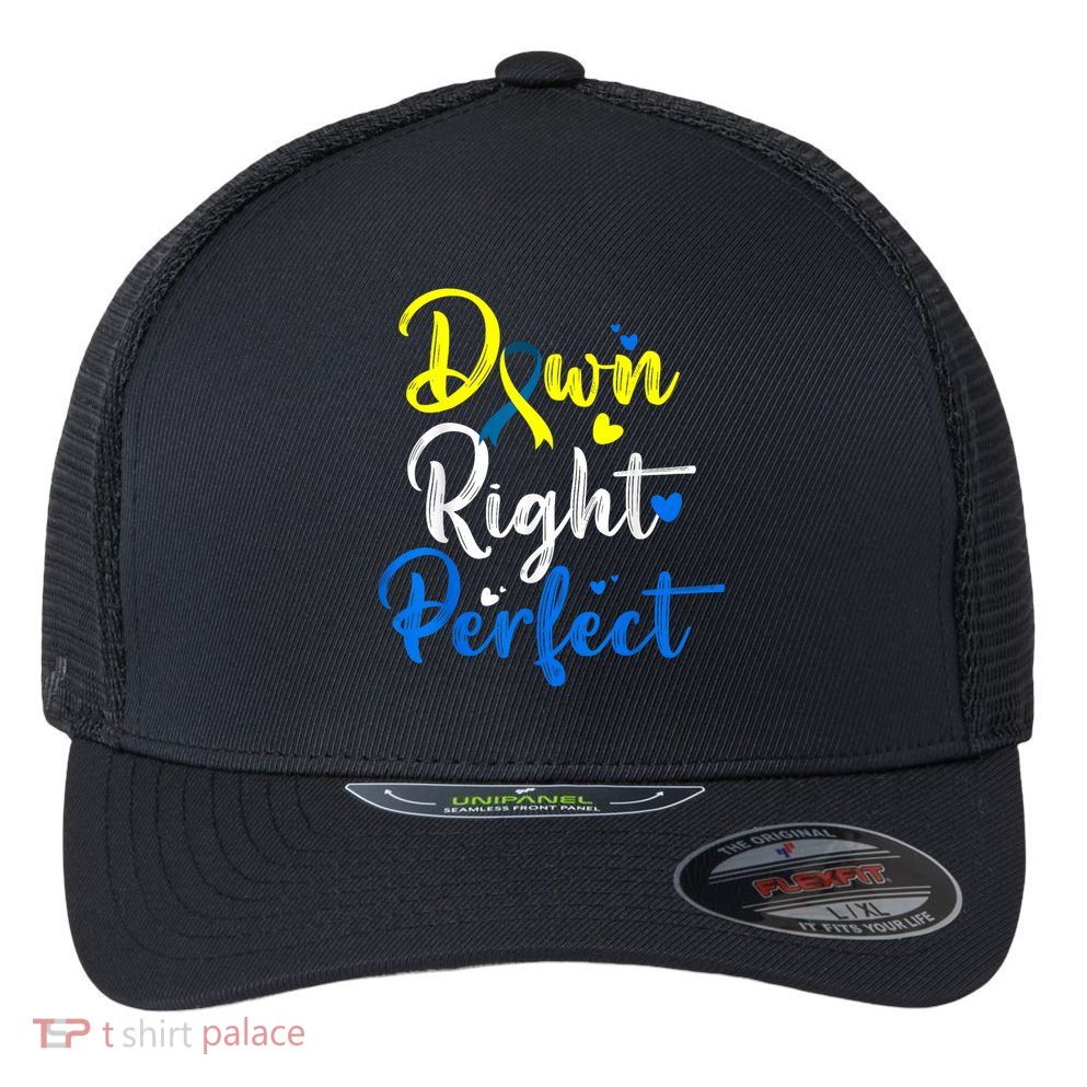 Down Right Perfect Down Syndrome Awareness Flexfit Unipanel Trucker Cap