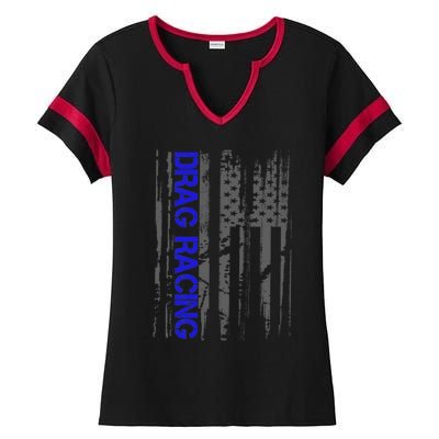 Drag Racer Patriotic American Flag Drag Racing Gift Ladies Halftime Notch Neck Tee