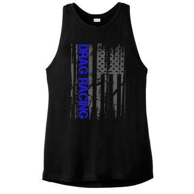 Drag Racer Patriotic American Flag Drag Racing Gift Ladies PosiCharge Tri-Blend Wicking Tank