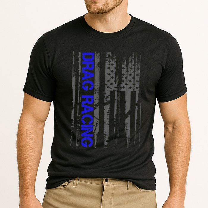 Drag Racer Patriotic American Flag Drag Racing Gift Cooling Performance Crew T-Shirt