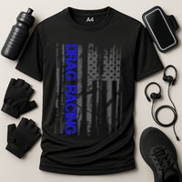 Drag Racer Patriotic American Flag Drag Racing Gift Cooling Performance Crew T-Shirt