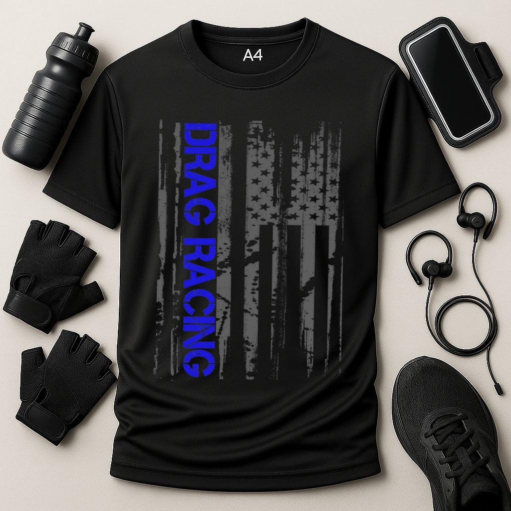 Drag Racer Patriotic American Flag Drag Racing Gift Cooling Performance Crew T-Shirt
