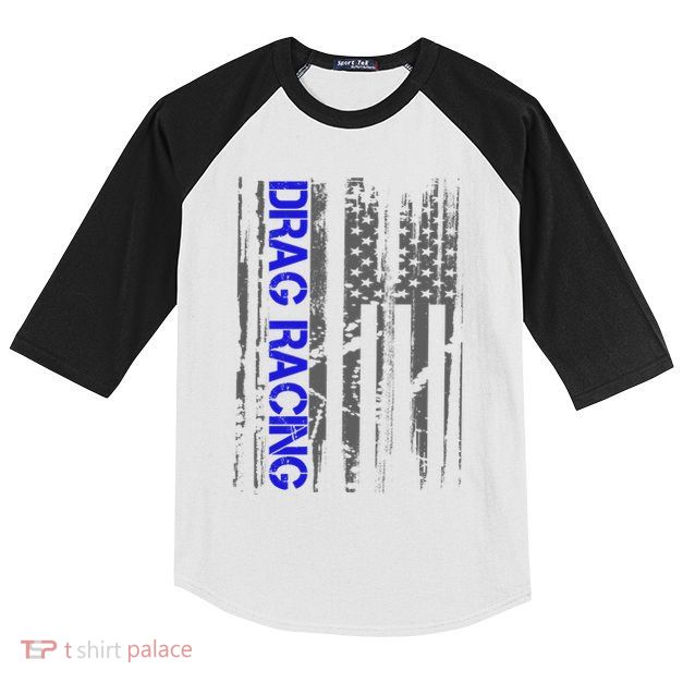 Drag Racer Patriotic American Flag Drag Racing Gift Kids Colorblock Raglan Jersey