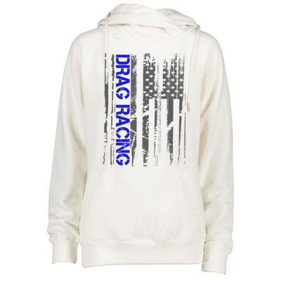 Drag Racer Patriotic American Flag Drag Racing Gift Womens Funnel Neck Pullover Hood