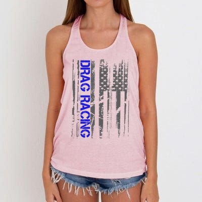 Drag Racer Patriotic American Flag Drag Racing Gift Women's Knotted Racerback Tank