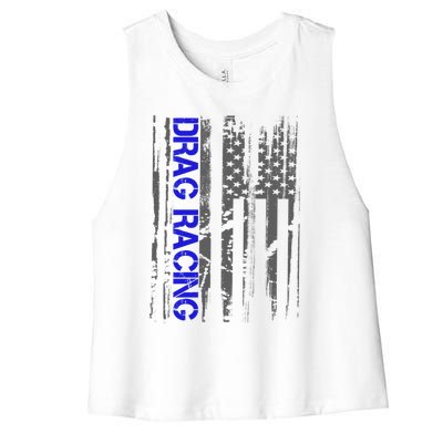 Drag Racer Patriotic American Flag Drag Racing Gift Women's Racerback Cropped Tank