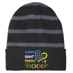 Down Right Perfect Down Syndrome Awareness Striped Beanie with Solid Band