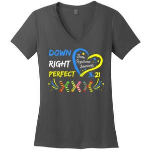 Down Right Perfect Down Syndrome Awareness Women's V-Neck T-Shirt