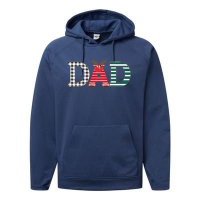 Dad Reindeer Plaid Christmas Holiday Design Performance Fleece Hoodie