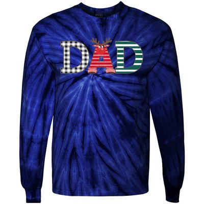 Dad Reindeer Plaid Christmas Holiday Design Tie-Dye Long Sleeve Shirt