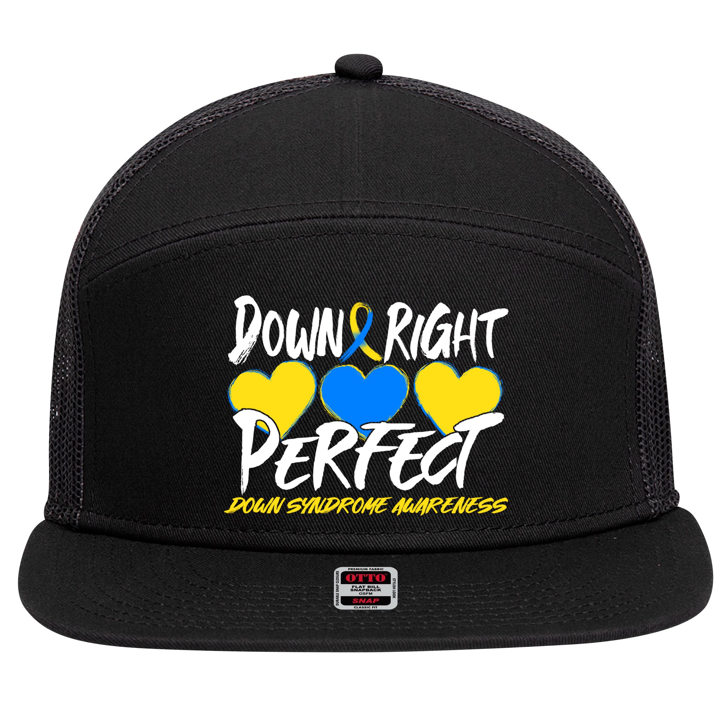 Down Right Perfect Down Syndrome Awareness 7 Panel Mesh Trucker Snapback Hat