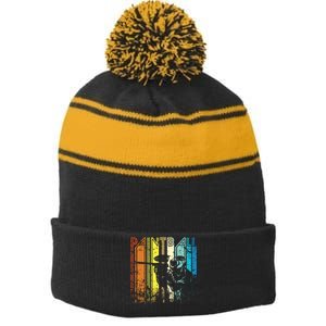 Distressed Retro Paintball For Gift Stripe Pom Pom Beanie