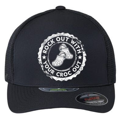 Distressed Retro Rock Out With Your Croc Out Nurse Flexfit Unipanel Trucker Cap