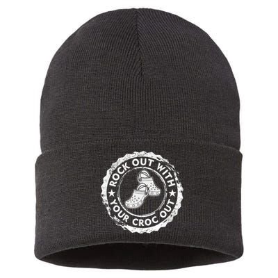 Distressed Retro Rock Out With Your Croc Out Nurse Sustainable Knit Beanie