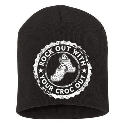 Distressed Retro Rock Out With Your Croc Out Nurse Short Acrylic Beanie