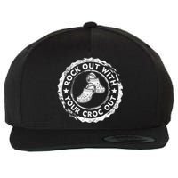 Distressed Retro Rock Out With Your Croc Out Nurse Wool Snapback Cap