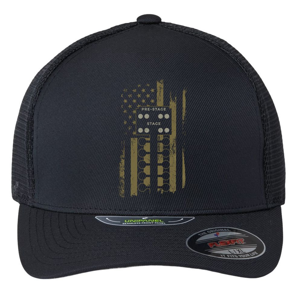 Drag Racing Race Car American Flag Vintage Camo Camouflage Funny Gift Flexfit Unipanel Trucker Cap