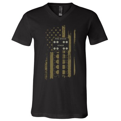 Drag Racing Race Car American Flag Vintage Camo Camouflage Funny Gift V-Neck T-Shirt