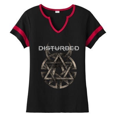 Disturbed Riveted Rock Music Band Ladies Halftime Notch Neck Tee