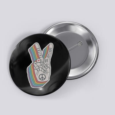 Distressed Rainbow Retro Peace Hand Sign 60s 70s Hippie Button