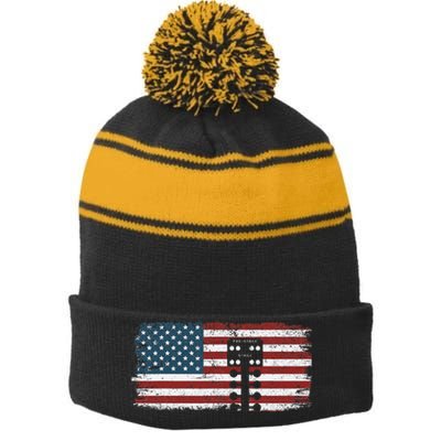 Drag Racing Race Car American Flag Vintage Stripe Pom Pom Beanie