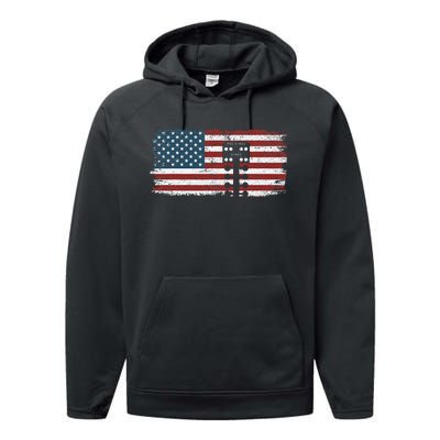 Drag Racing Race Car American Flag Vintage Performance Fleece Hoodie