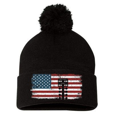 Drag Racing Race Car American Flag Vintage Pom Pom 12in Knit Beanie