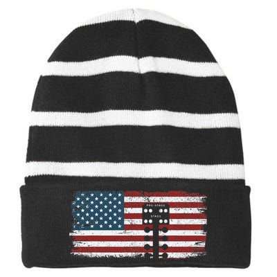 Drag Racing Race Car American Flag Vintage Striped Beanie with Solid Band