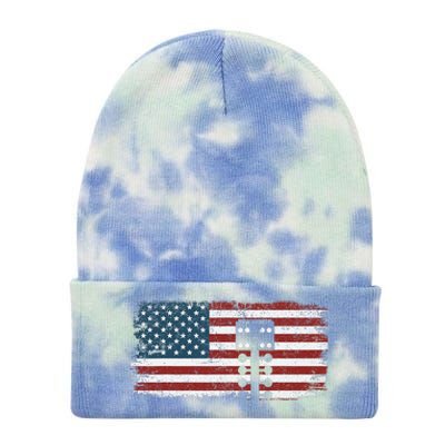 Drag Racing Race Car American Flag Vintage Tie Dye 12in Knit Beanie