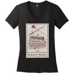 Dark Romance Reader Tarot Card Bookish Smut Reader Smutty Women's V-Neck T-Shirt