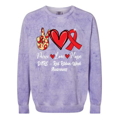 Dare – Red Ribbon Week Peace Love Hope Red Ribbon Gift Colorblast Crewneck Sweatshirt