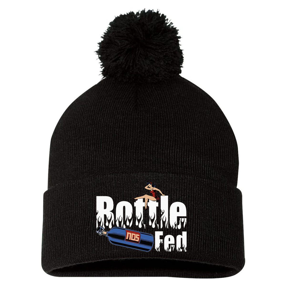 Drag Racing Race Car Power Adder Nos Bottle Fed Pom Pom 12in Knit Beanie