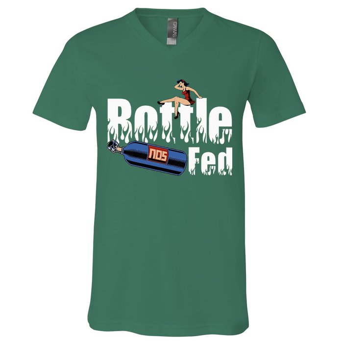 Drag Racing Race Car Power Adder Nos Bottle Fed V-Neck T-Shirt