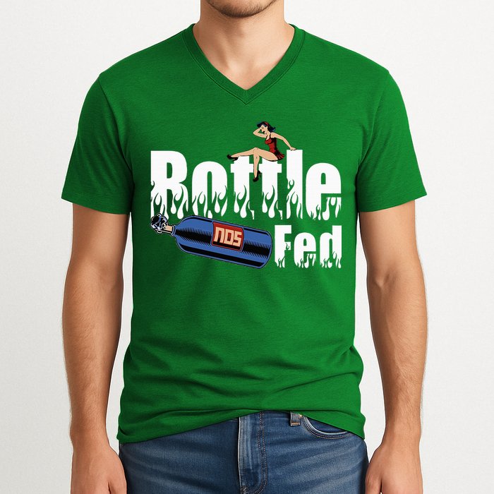 Drag Racing Race Car Power Adder Nos Bottle Fed V-Neck T-Shirt