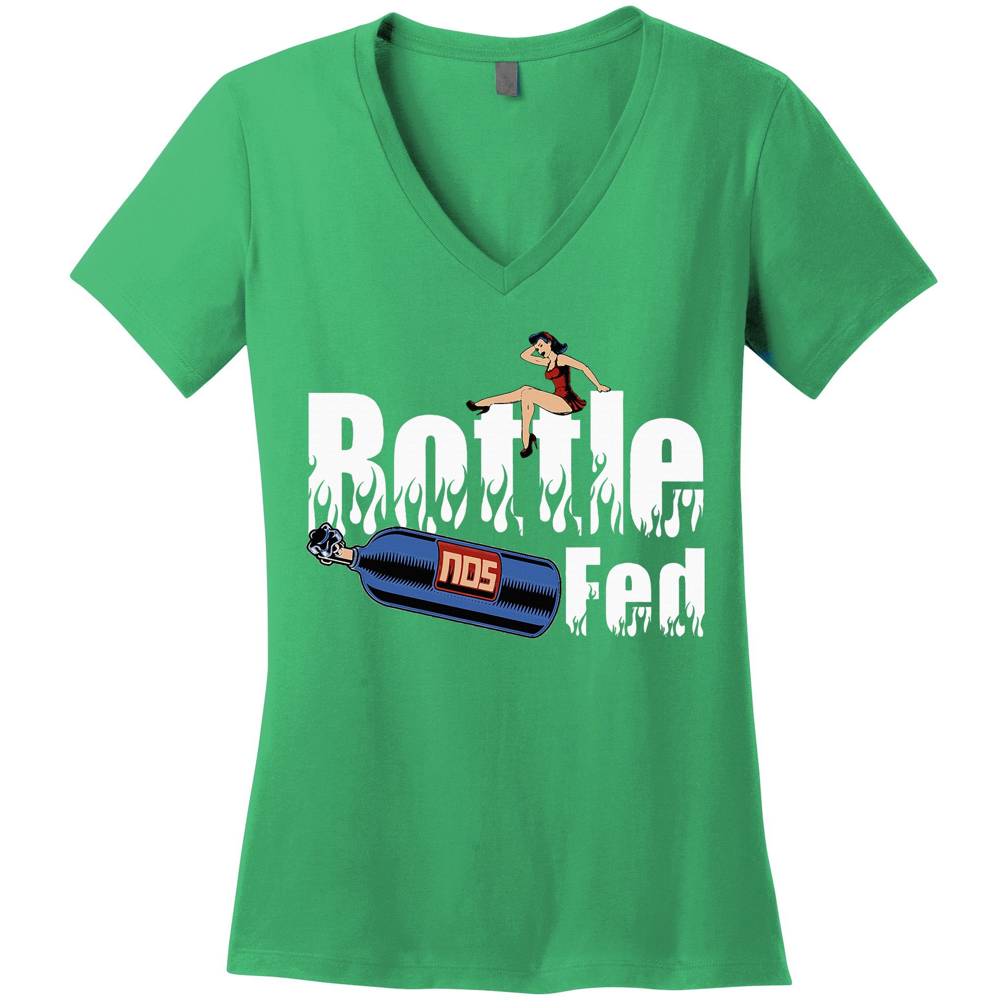 Drag Racing Race Car Power Adder Nos Bottle Fed Women's V-Neck T-Shirt