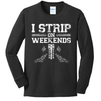 Drag Racing Race Car Pun Vintage I Strip On Weekends Kids Long Sleeve Shirt