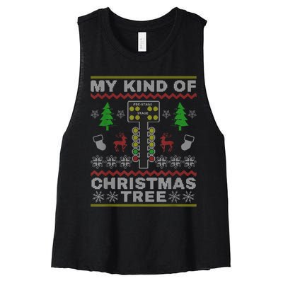 Drag Racers Racing Christmas Tree Sweater Women's Racerback Cropped Tank