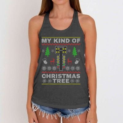 Drag Racers Racing Christmas Tree Sweater Women's Knotted Racerback Tank