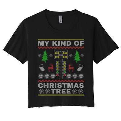 Drag Racers Racing Christmas Tree Sweater Women's Crop Top Tee