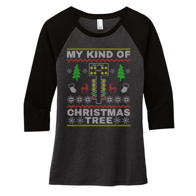 Drag Racers Racing Christmas Tree Sweater Women's Tri-Blend 3/4-Sleeve Raglan Shirt