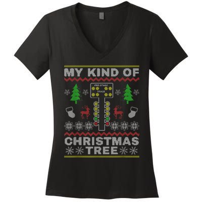 Drag Racers Racing Christmas Tree Sweater Women's V-Neck T-Shirt