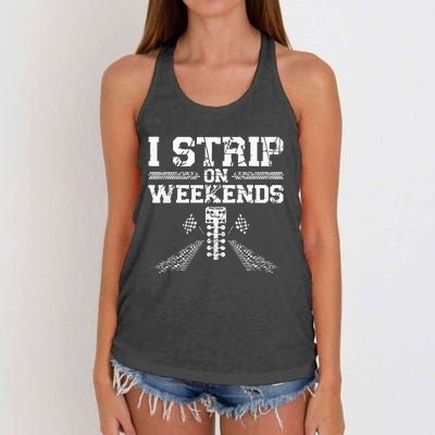 Drag Racing Race Car Pun Vintage I Strip On Weekends Women's Knotted Racerback Tank