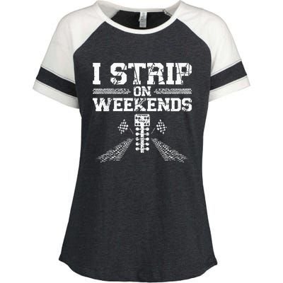 Drag Racing Race Car Pun Vintage I Strip On Weekends Enza Ladies Jersey Colorblock Tee