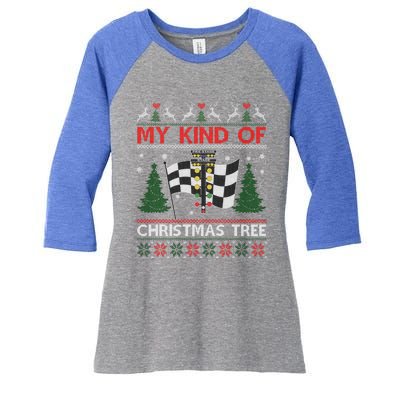 Drag Racers Racing Christmas Tree Ugly Xmas Sweater Gift Women's Tri-Blend 3/4-Sleeve Raglan Shirt