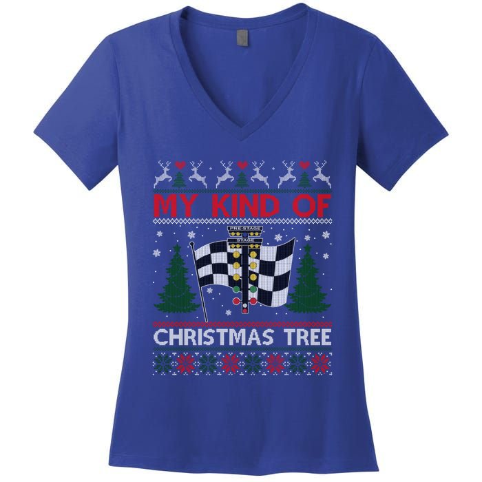 Drag Racers Racing Christmas Tree Ugly Xmas Sweater Gift Women's V-Neck T-Shirt