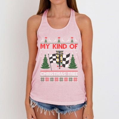 Drag Racers Racing Christmas Tree Ugly Xmas Sweater Gift Women's Knotted Racerback Tank