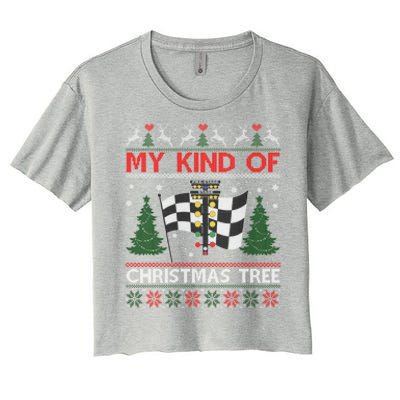 Drag Racers Racing Christmas Tree Ugly Xmas Sweater Gift Women's Crop Top Tee